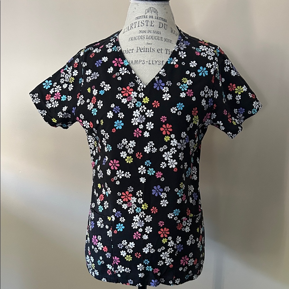 Scrubstar Women's Floral Print Top - Black Multi
